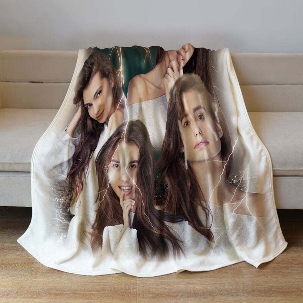 Custom Photo Vintage Tee Personalized Name Blankets Gifts for Lovers - MyFaceSocks