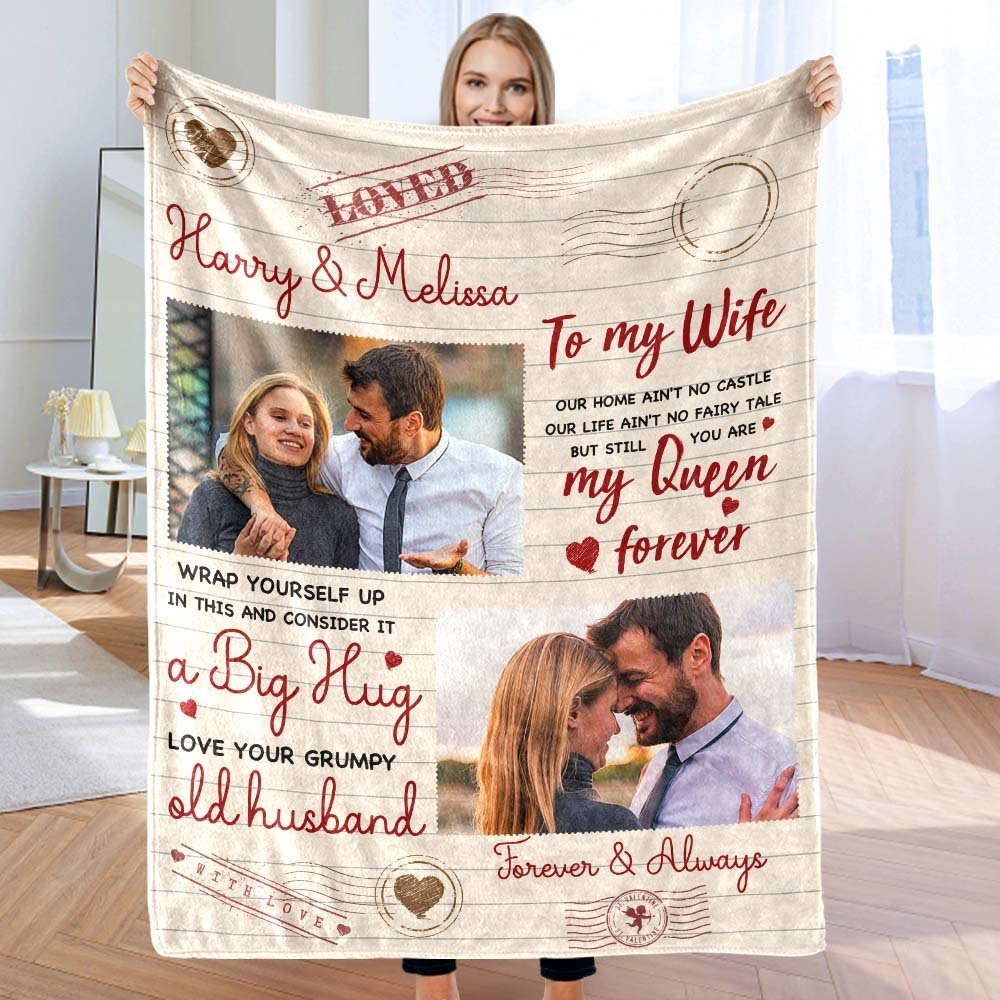 To My Wife Custom Photo and Name Blanket Valentine's Day Gift - MyFaceSocks