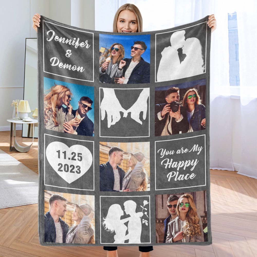 Custom Photo Blanket Couple Love Blanket Valentine's Day Gift - MyFaceSocks