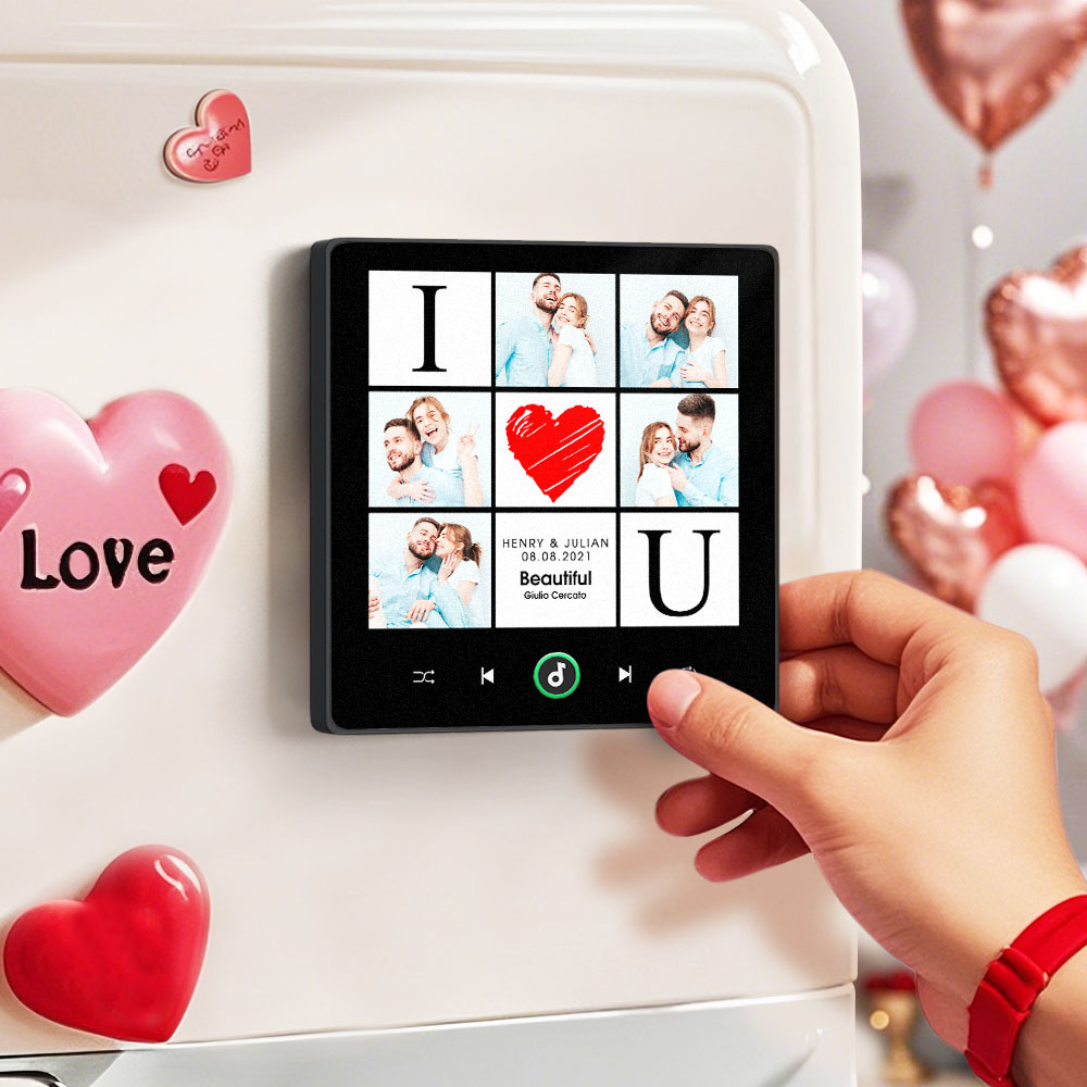 Custom Music Fridge Magnet I Love You Date and Name Music Album Fridge Magnet Photo Music Wall Photo Sticker Music Movement That Can Be Played Gift Idea - MyFaceSocks