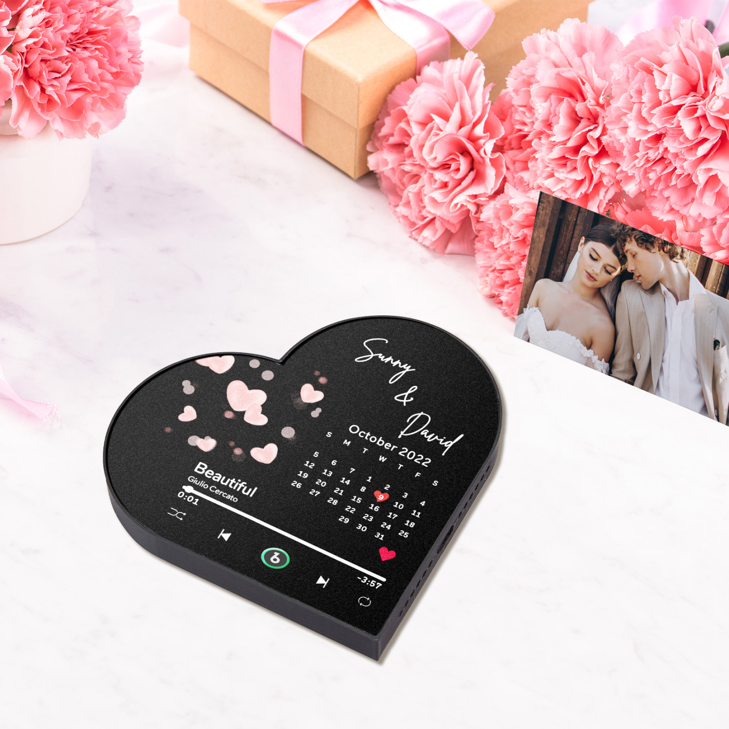 Personalized Heart Frame Music Fridge Magnet Romantic Love Custom Music Magnets Can Play Songs Gifts for Couples - MyFaceSocks