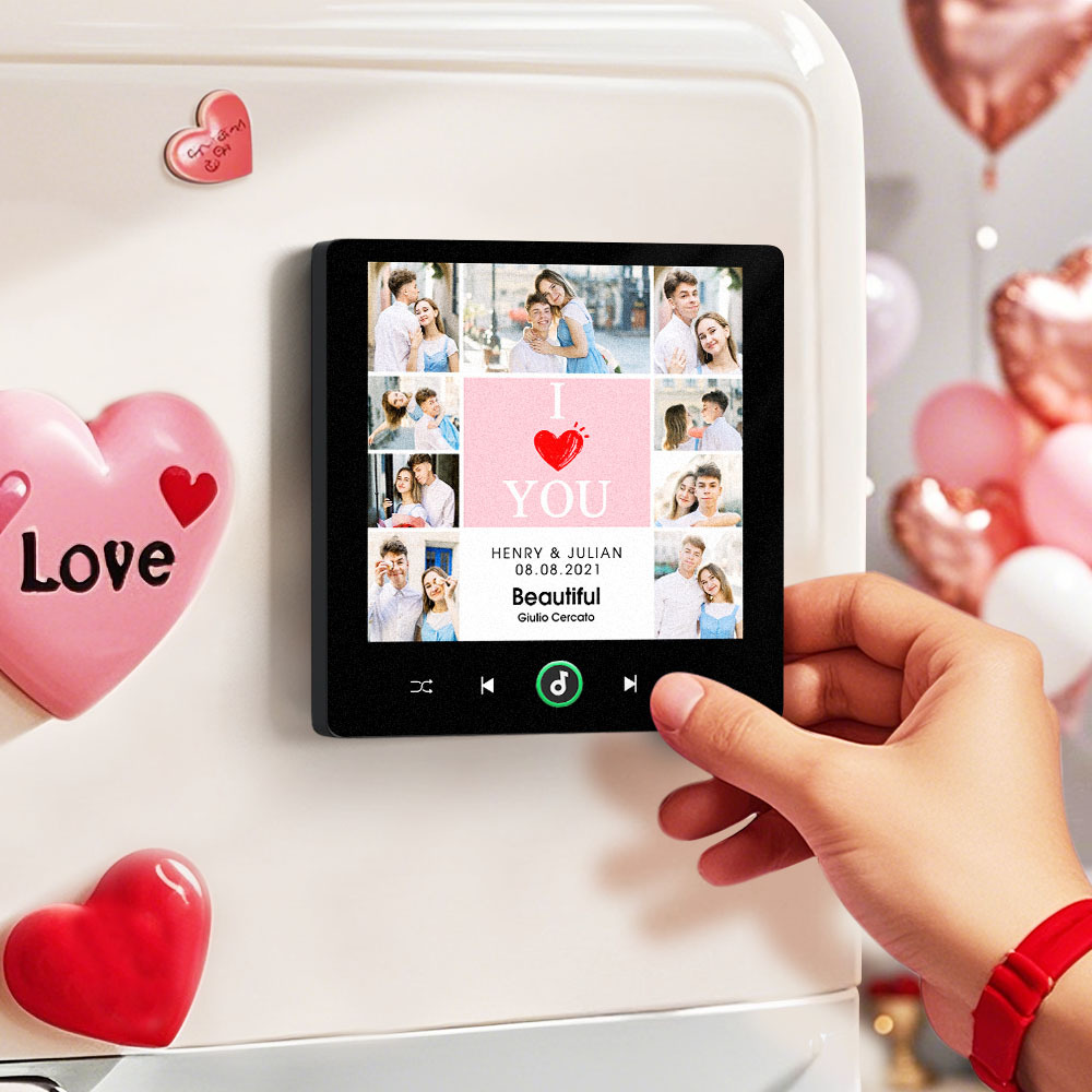 Custom Music Fridge Magnet I Love You Date and Name Music Album Fridge Magnet Photo Music Wall Photo Sticker Music Movement That Can Be Played Gift Idea - MyFaceSocks