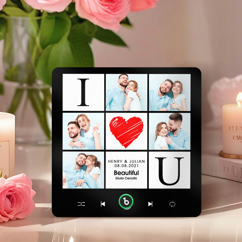 Custom Music Fridge Magnet I Love You Date and Name Music Album Fridge Magnet Photo Music Wall Photo Sticker Music Movement That Can Be Played Gift Idea - MyFaceSocks