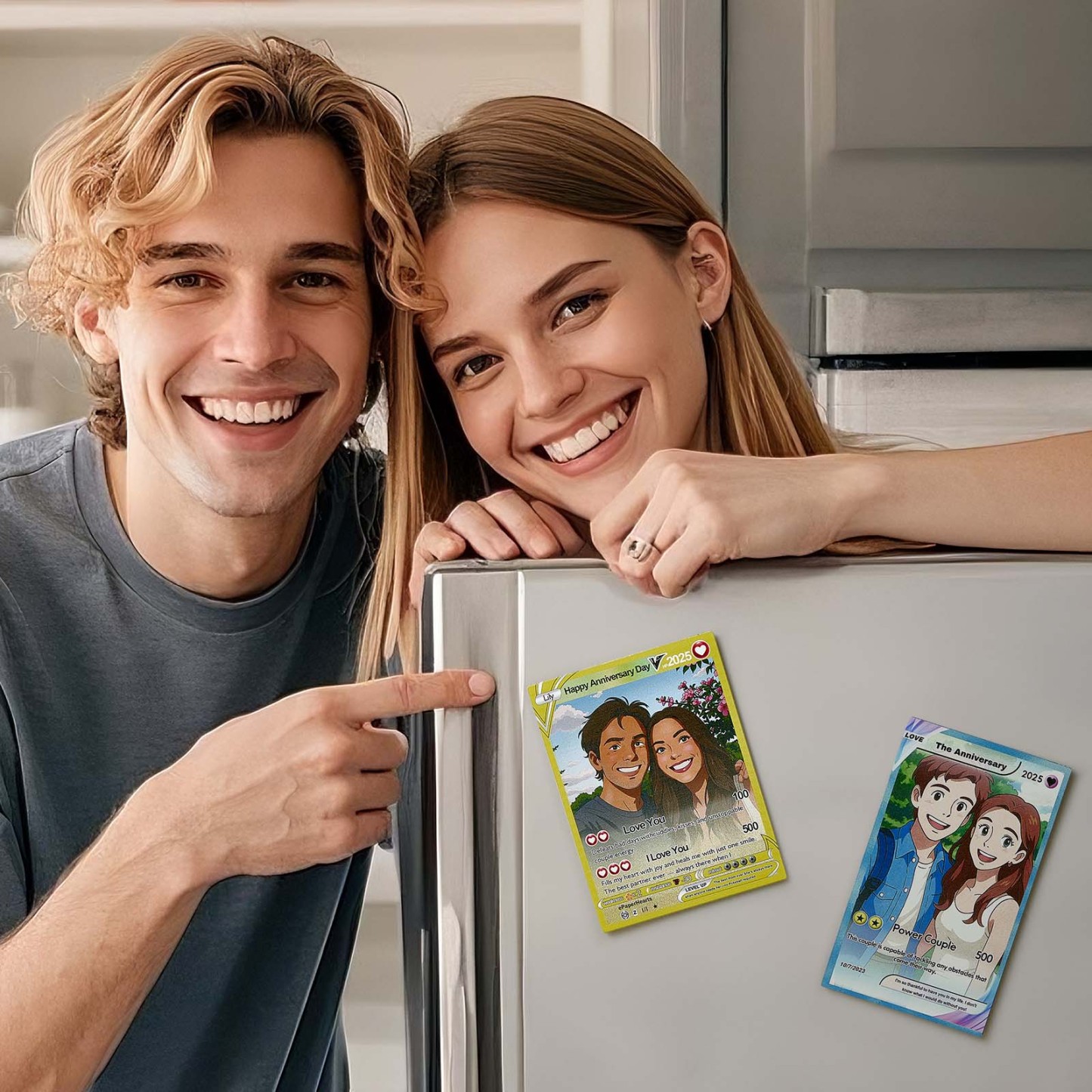 Personalized Cartoon Fridge Magnet with Your Photo Couple Poke Card Magnet Cute Gift Idea - MyFaceSocks