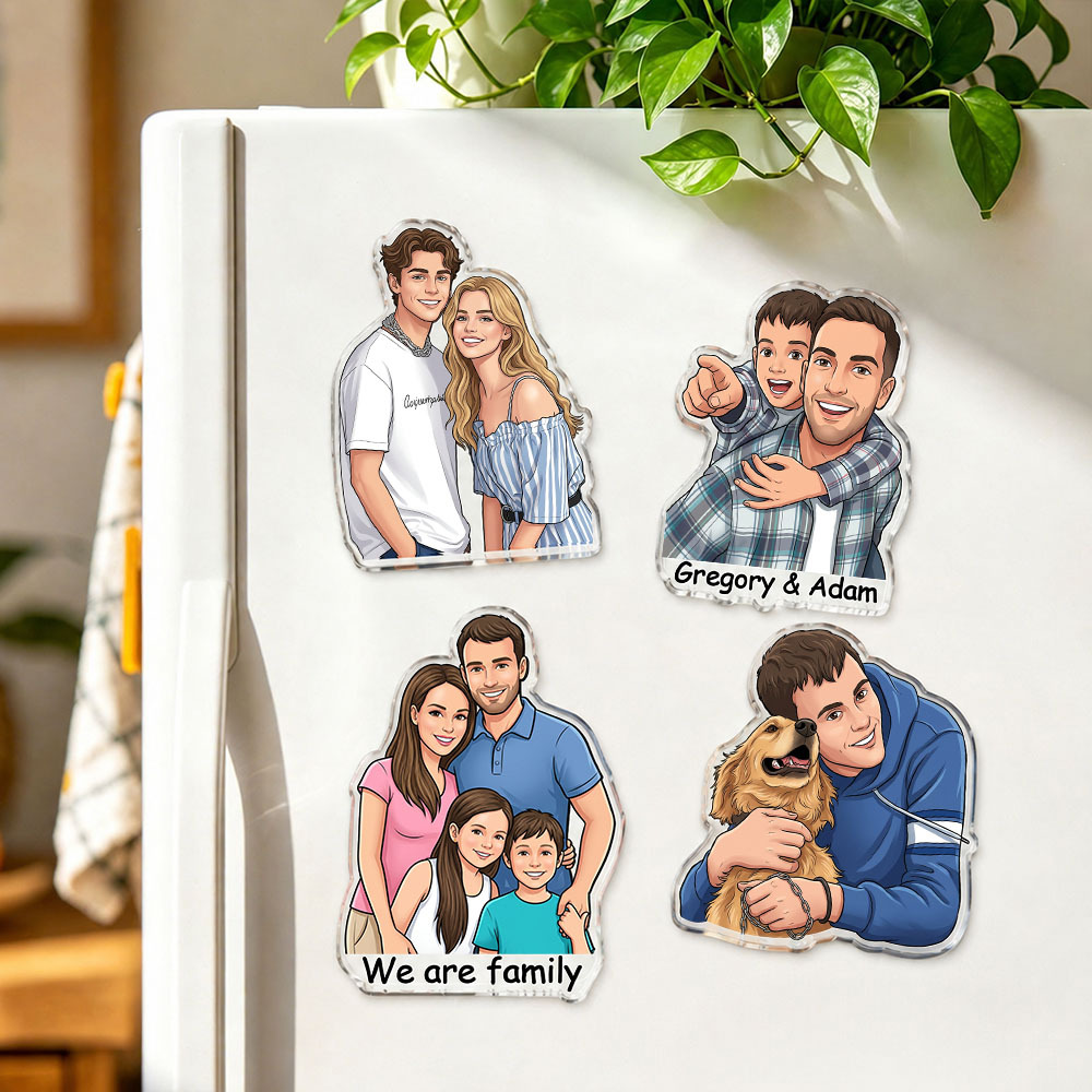 Personalized Portrait From Photo Dad And Kids Magnet: Custom Dad Photo Magnet, Fathers Day Gift For Dad, Gift For Husband, New Dad Gift - MyFaceSocks