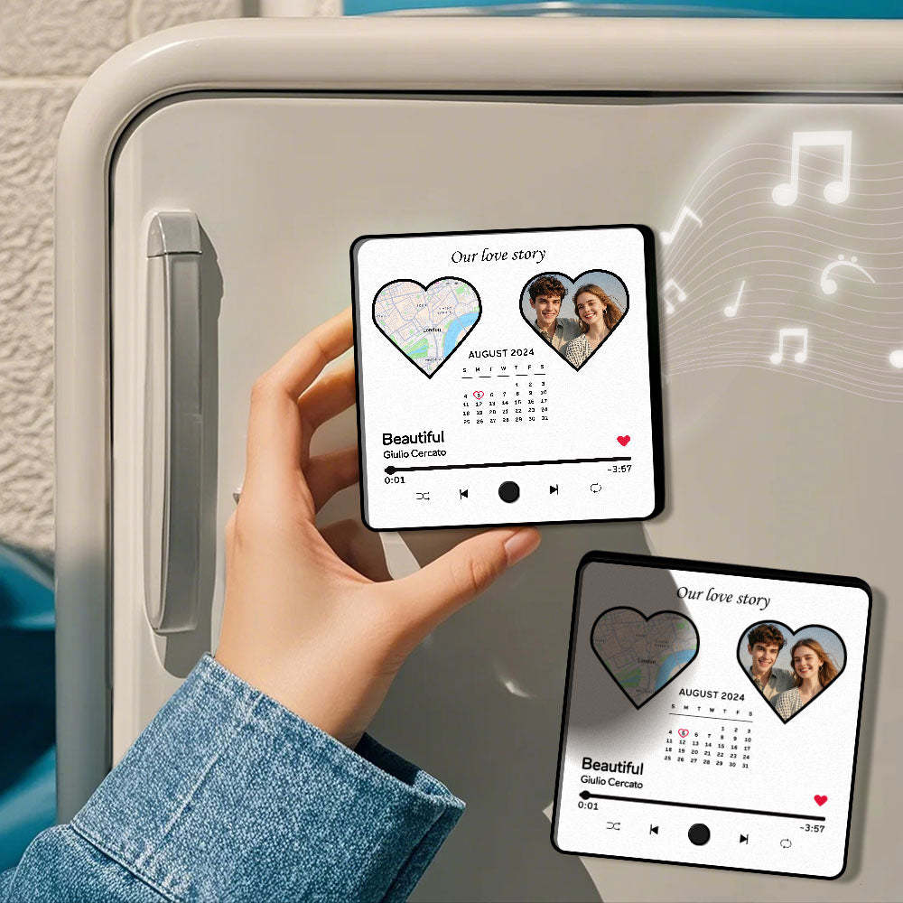 Custom Photo Album Music Fridge Magnet Heart Photo Custom Phone Music Fridge Magnet Pro Valentine Gift For Couple - MyFaceSocks