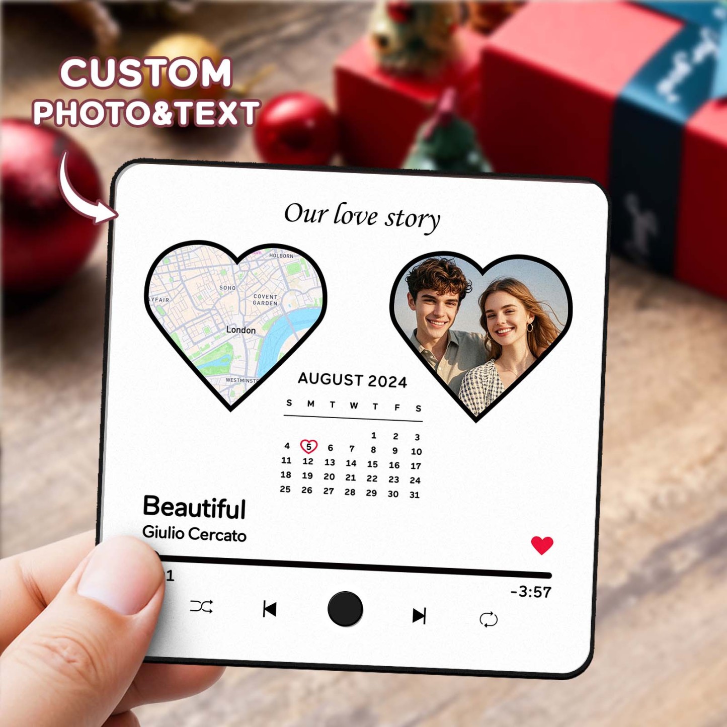 Custom Photo Album Music Fridge Magnet Heart Photo Custom Phone Music Fridge Magnet Pro Valentine Gift For Couple - MyFaceSocks