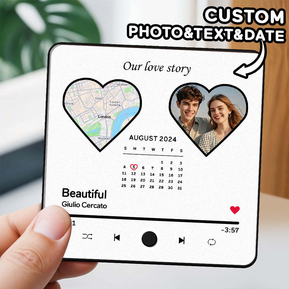 Custom Photo Album Music Fridge Magnet Heart Photo Custom Phone Music Fridge Magnet Pro Valentine Gift For Couple - MyFaceSocks