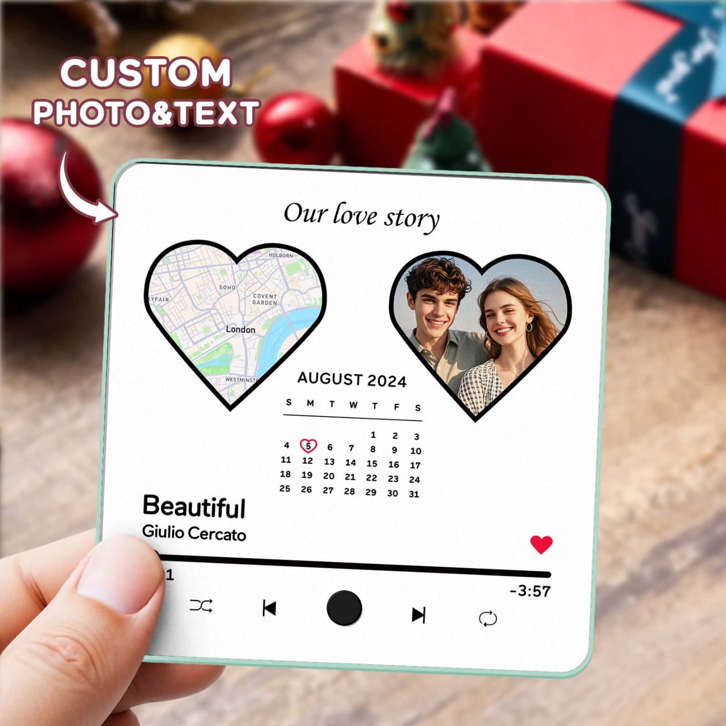 Custom Photo Album Music Fridge Magnet Heart Photo and Date Music Fridge Personalized Phone Music Fridge Magnet Pro - MyFaceSocks