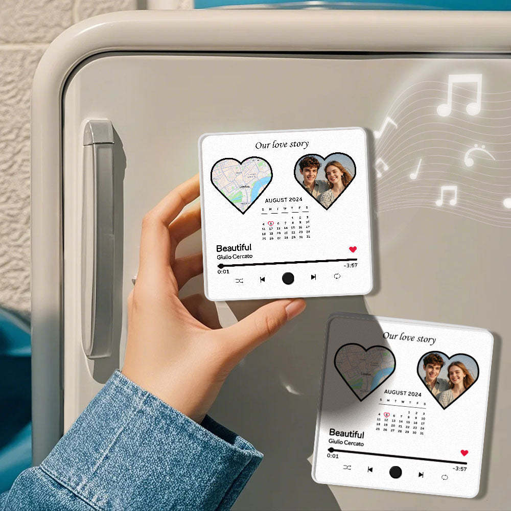 Custom Photo Album Music Fridge Magnet Heart Photo Custom Phone Music Fridge Magnet Pro Valentine Gift For Couple - MyFaceSocks
