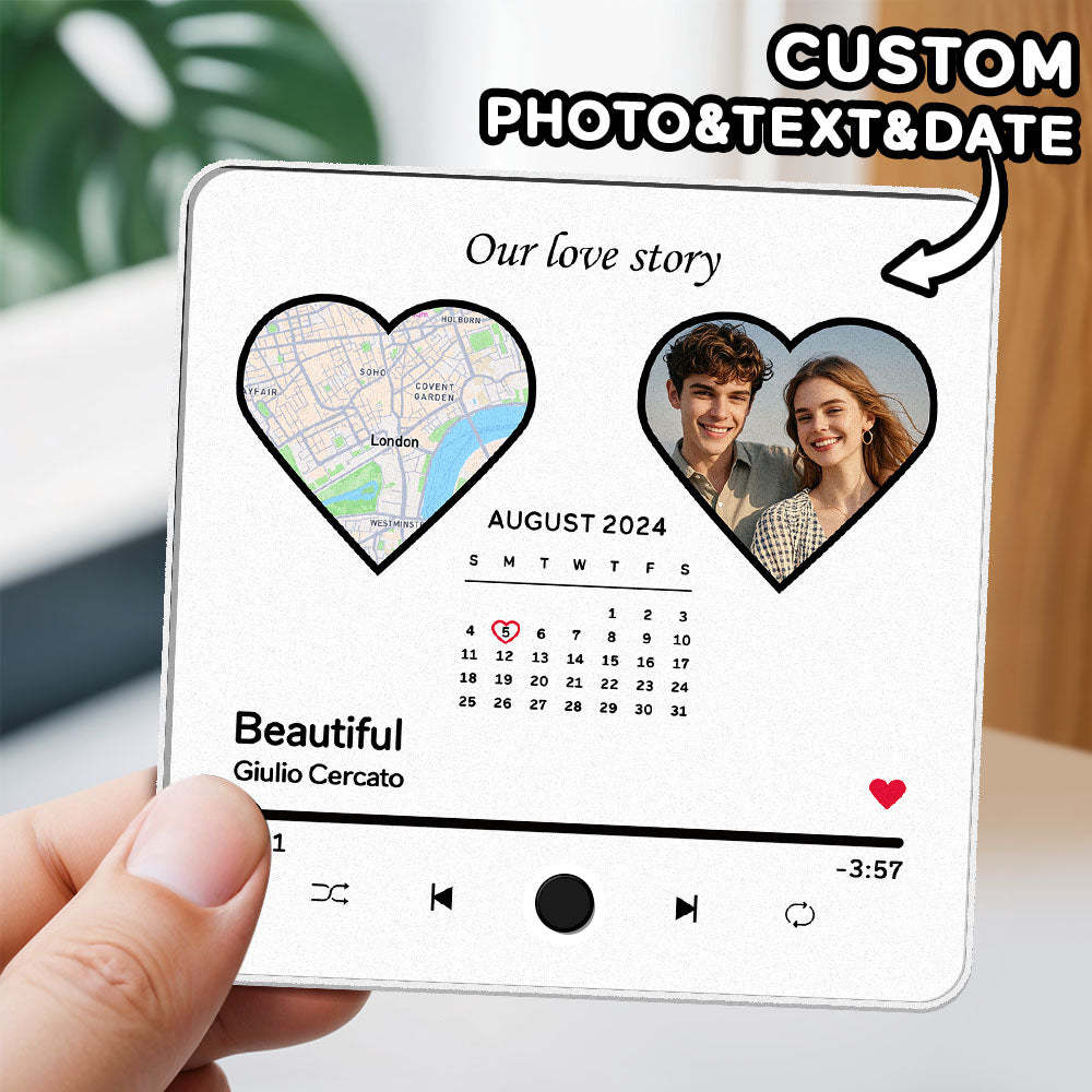 Custom Photo Album Music Fridge Magnet Heart Photo Custom Phone Music Fridge Magnet Pro Valentine Gift For Couple - MyFaceSocks
