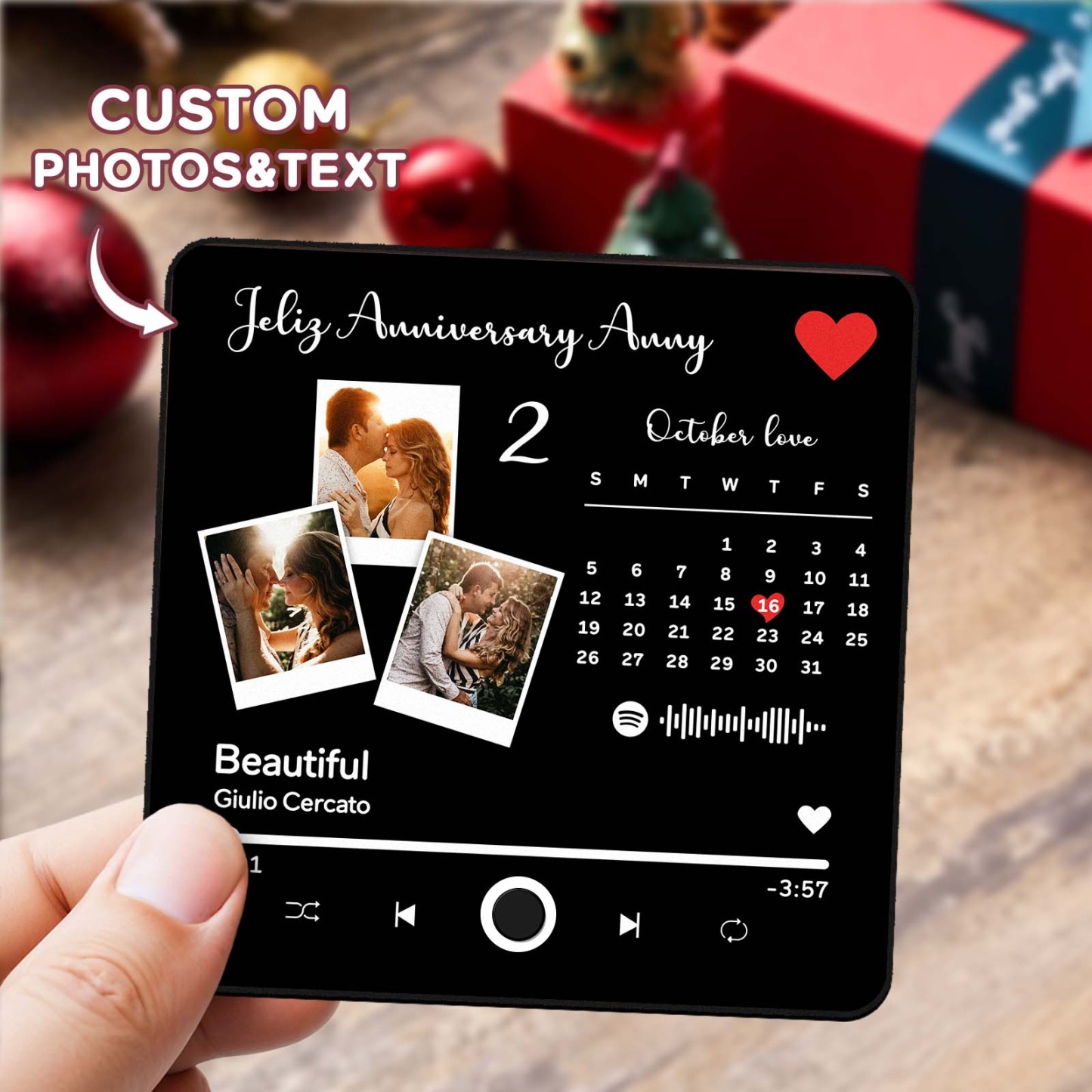 Custom Photo Album Music Fridge Magnet Heart Photo Custom Phone Music Fridge Magnet Pro Valentine Gift For Couple - MyFaceSocks