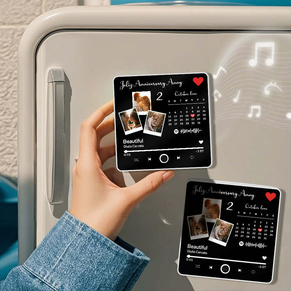Custom Photo Album Music Fridge Magnet Heart Photo Custom Phone Music Fridge Magnet Pro Valentine Gift For Couple - MyFaceSocks