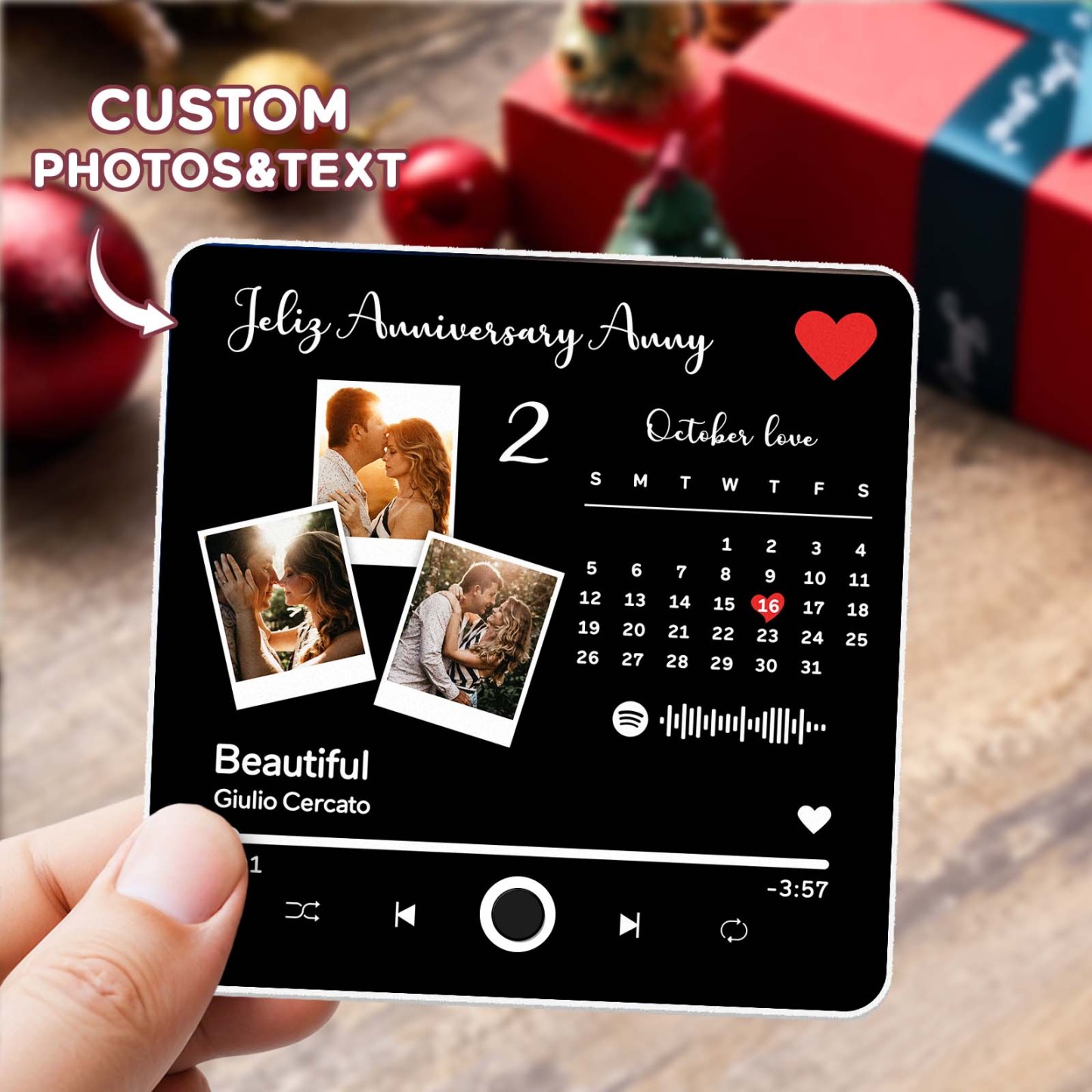 Custom Photo Album Music Fridge Magnet Heart Photo Custom Phone Music Fridge Magnet Pro Valentine Gift For Couple - MyFaceSocks