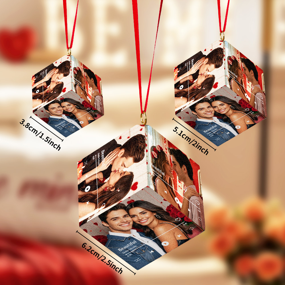 Custom Photo and Music Cube Ornament Couple Personalized Wooden Cube Ornament Valentine Gift For Husband Wife - MyFaceSocks