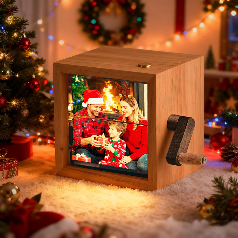 Custom Photo Flipbook Frame Animation Machine Mechanical Hand-cranked Flipbook Box Photo Album with Light Black Walnut Christmas Gifts - MyFaceSocks