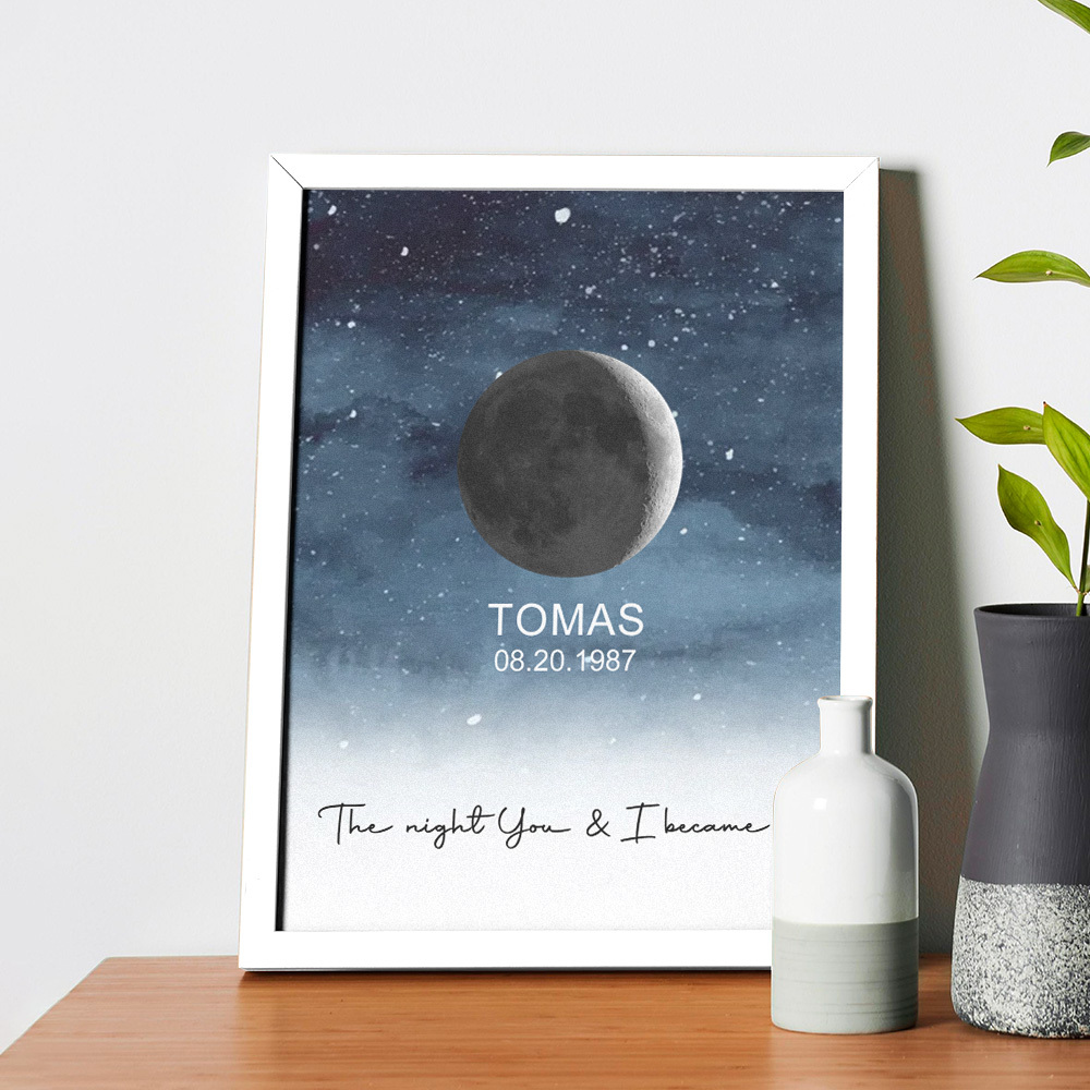 Custom Moon Phase Print Frame Personalized Moon Phase Wooden Frame Ornaments Anniversary Gifts for Her Him - MyFaceSocks