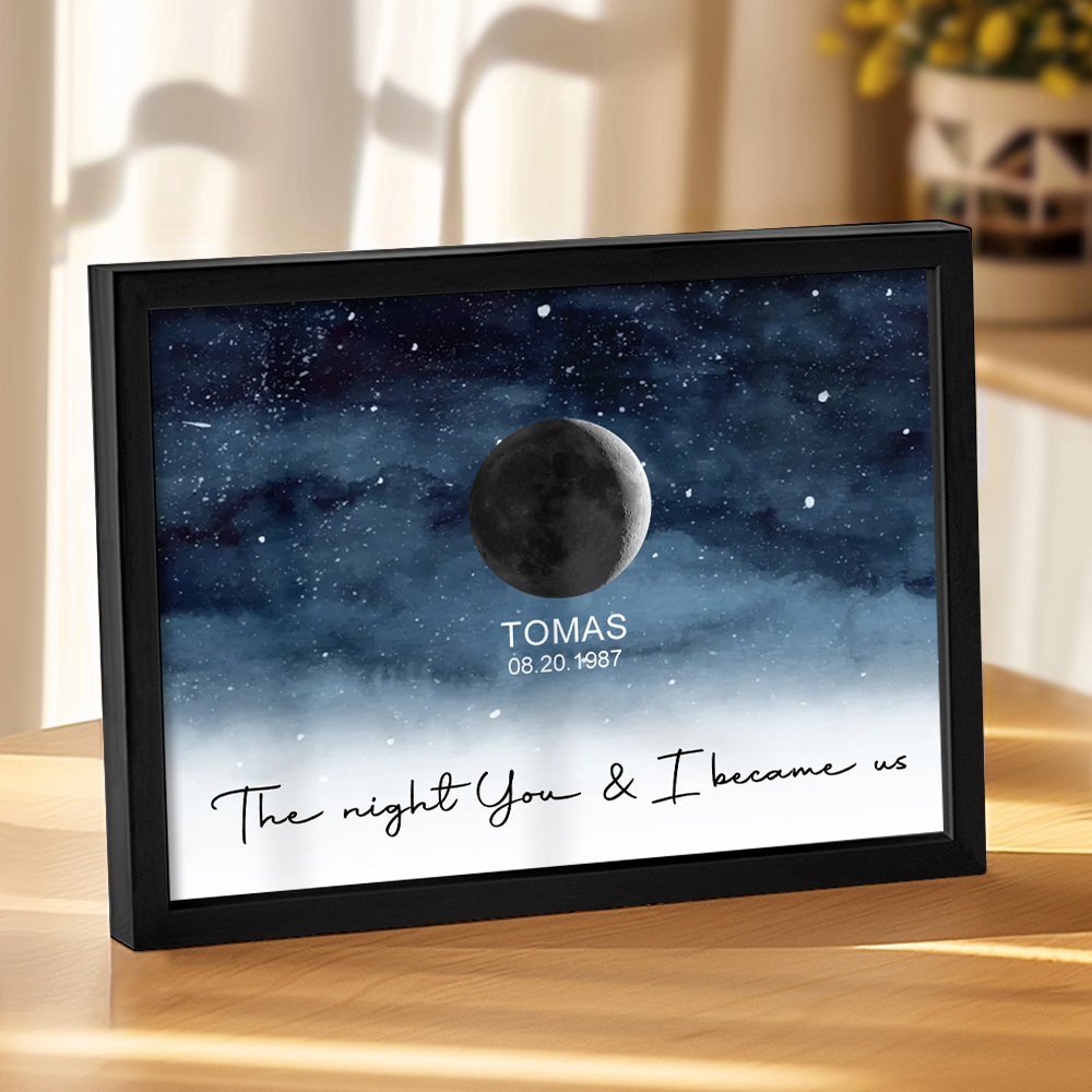 Custom Moon Phase Print Frame Personalized Moon Phase Wooden Frame Ornaments Anniversary Gifts for Her Him - MyFaceSocks