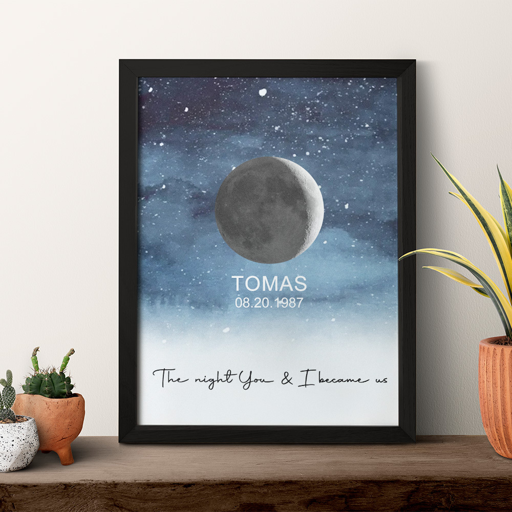 Custom Moon Phase Print Frame Personalized Moon Phase Wooden Frame Ornaments Anniversary Gifts for Her Him - MyFaceSocks