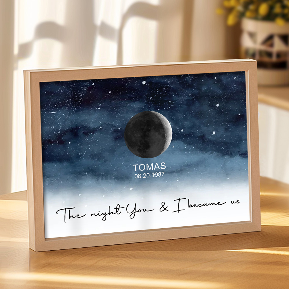 Custom Moon Phase Print Frame Personalized Moon Phase Wooden Frame Ornaments Anniversary Gifts for Her Him - MyFaceSocks