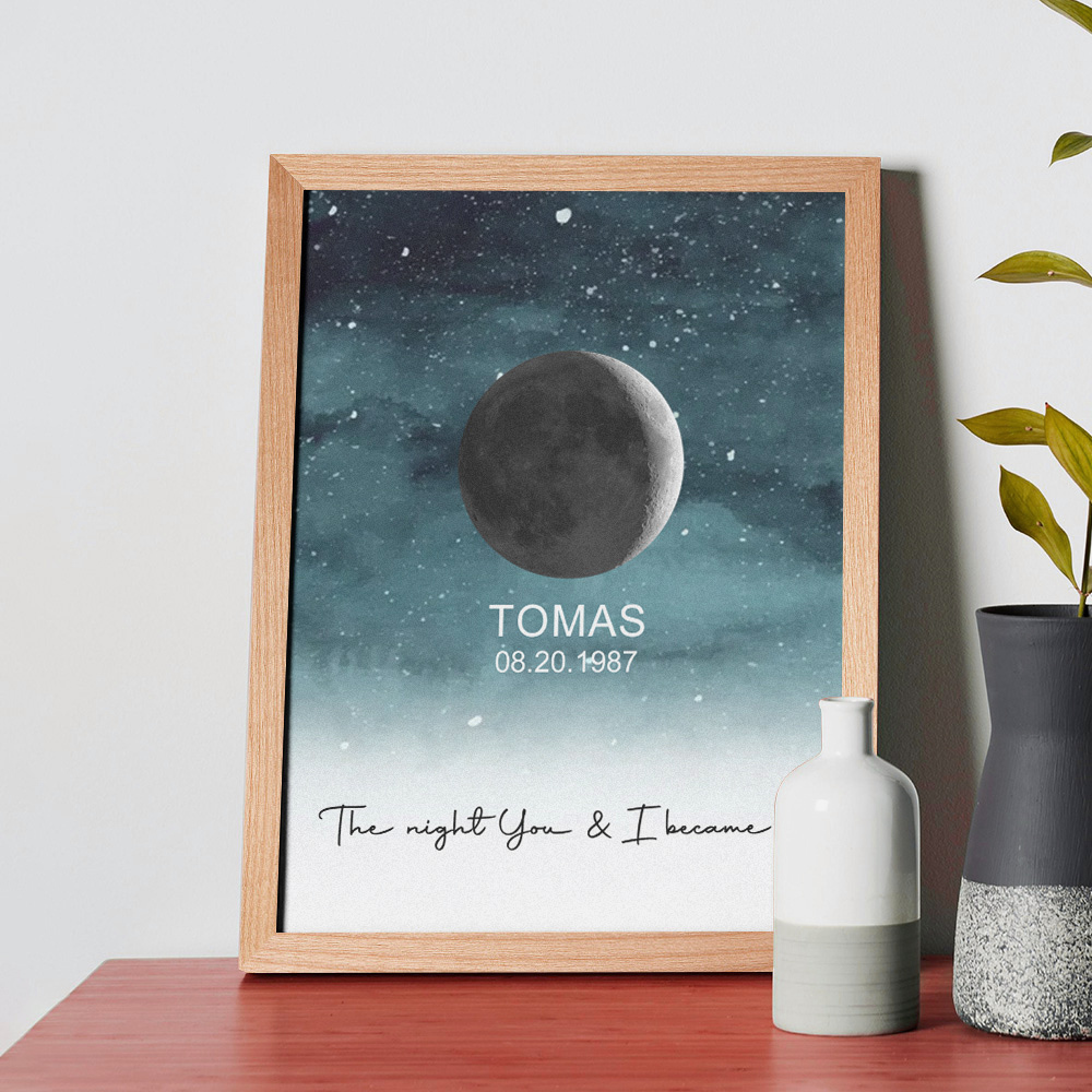 Custom Moon Phase Print Frame Personalized Moon Phase Wooden Frame Ornaments Anniversary Gifts for Her Him - MyFaceSocks