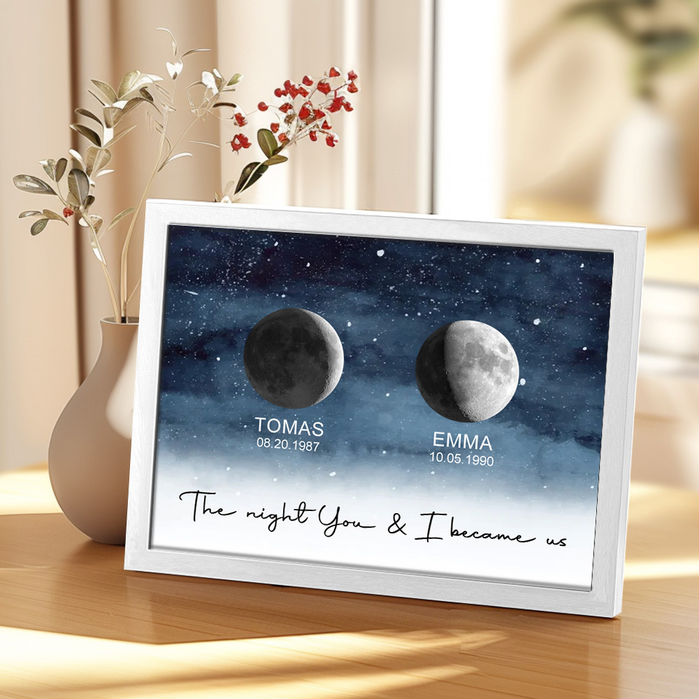 Custom Moon Phase Print Frame Personalized Moon Phase Wooden Frame Ornaments Anniversary Gifts for Her Him - MyFaceSocks
