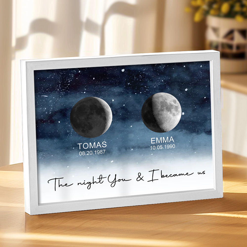 Custom Moon Phase Print Frame Personalized Moon Phase Wooden Frame Ornaments Anniversary Gifts for Her Him - MyFaceSocks
