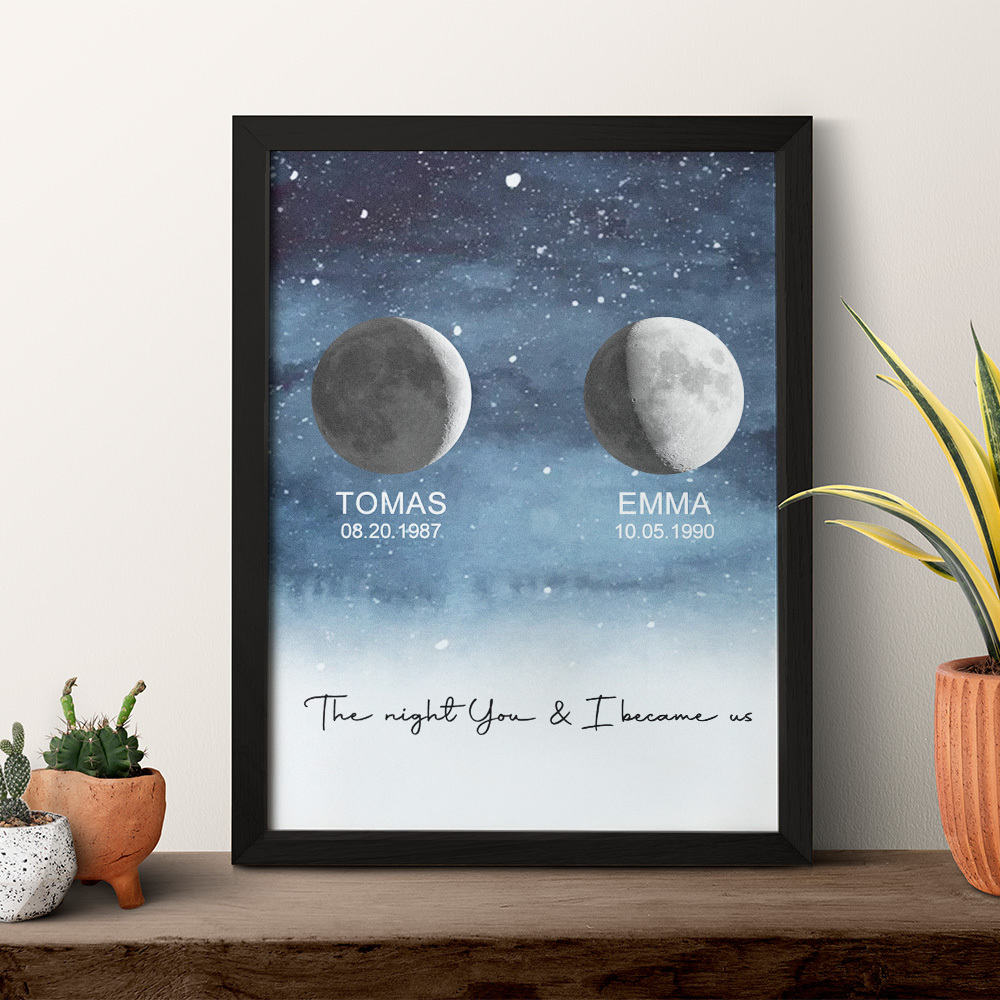 Custom Moon Phase Print Frame Personalized Moon Phase Wooden Frame Ornaments Anniversary Gifts for Her Him - MyFaceSocks