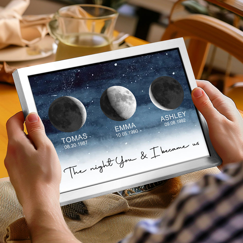 Custom Moon Phase Print Frame Personalized Moon Phase Wooden Frame Ornaments Anniversary Gifts for Her Him - MyFaceSocks