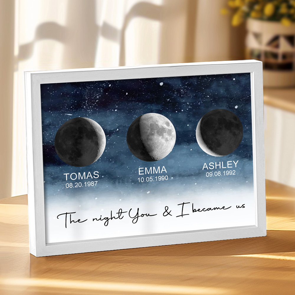 Custom Moon Phase Print Frame Personalized Moon Phase Wooden Frame Ornaments Anniversary Gifts for Her Him - MyFaceSocks