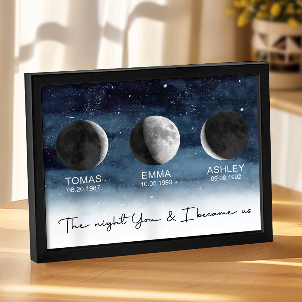 Custom Moon Phase Print Frame Personalized Moon Phase Wooden Frame Ornaments Anniversary Gifts for Her Him - MyFaceSocks