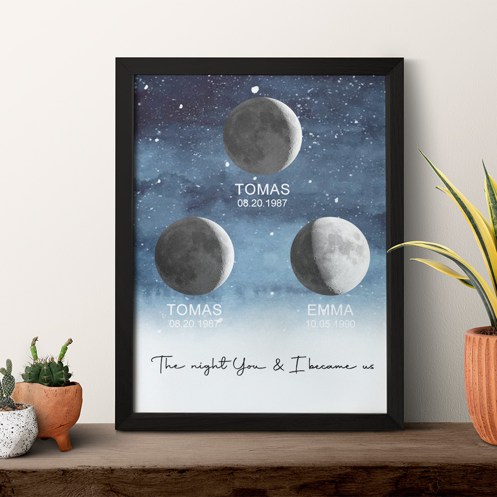 Custom Moon Phase Print Frame Personalized Moon Phase Wooden Frame Ornaments Anniversary Gifts for Her Him - MyFaceSocks