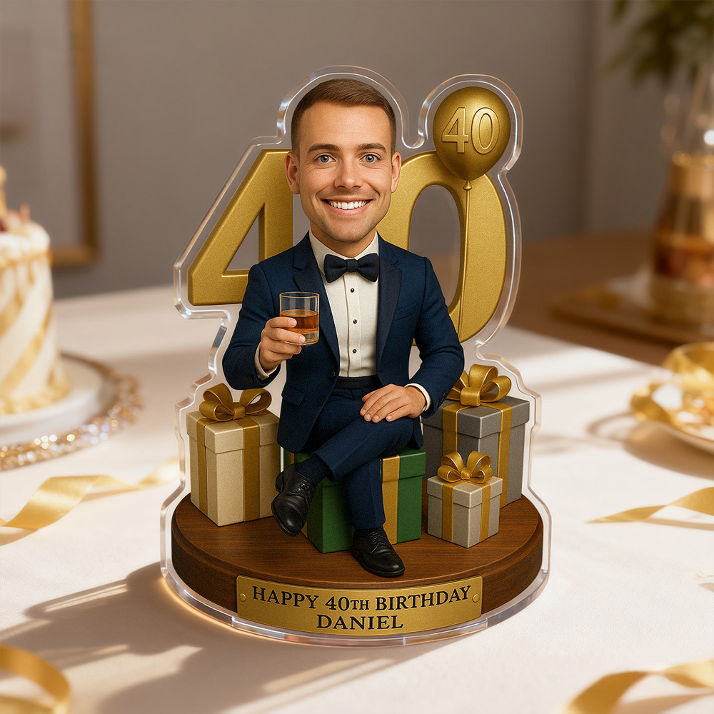 Custom Photo Birthday Man Caricature Portrait Gift Acrylic Plaque 2D Look 3D Pop - MyFaceSocksUK