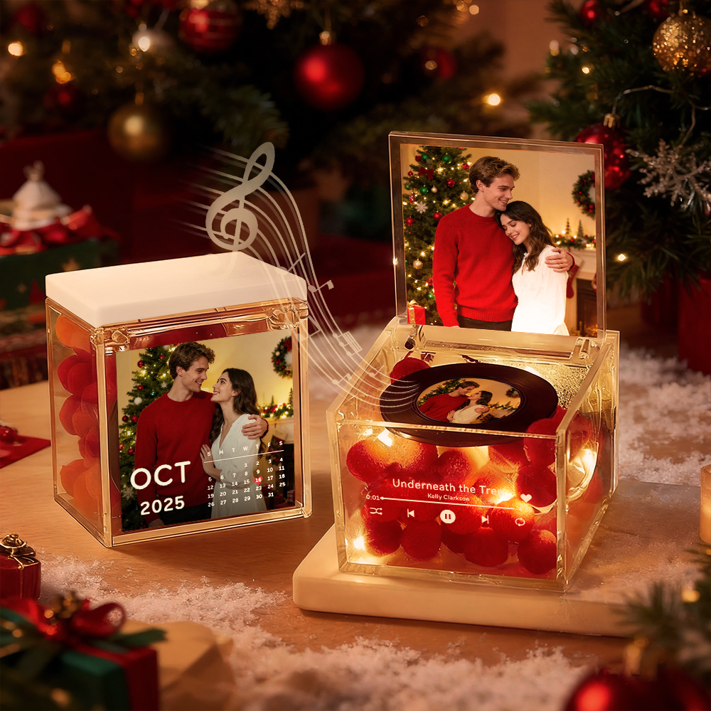 Premium Mini Music Record Auto-Music Player Custom Photo with Light Personalized Music Acrylic Box