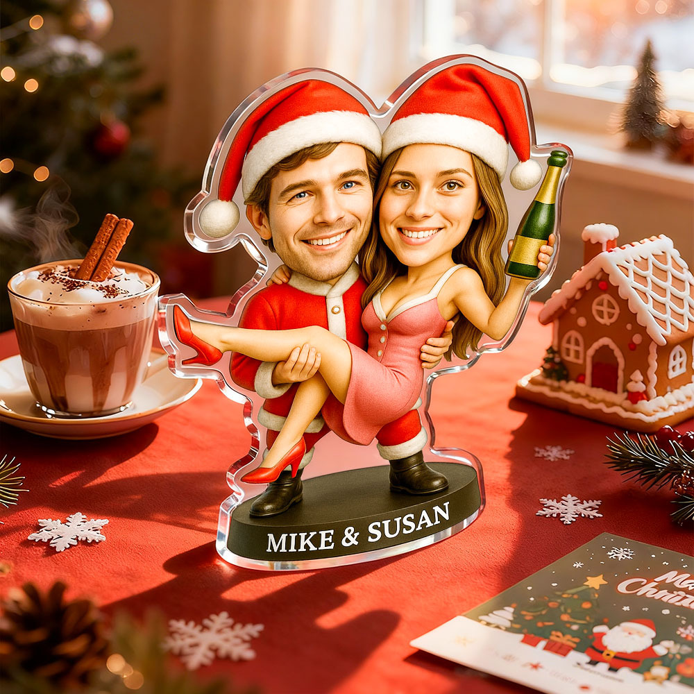 Personalized Christmas Couple Theme Cartoon Photo Ornaments 2D Look 3D Pop - MyFaceSocksUK