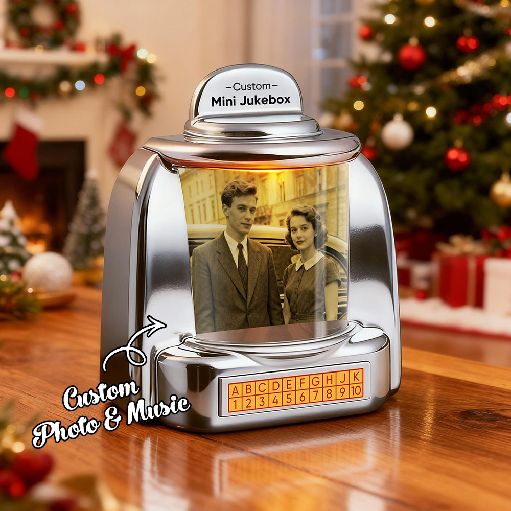 Custom Mini Jukebox Retro Speaker – Personalized Photo Music Mini Player with Radio | Vintage Tabletop Home Decor Nostalgic Gift - MyFaceSocks