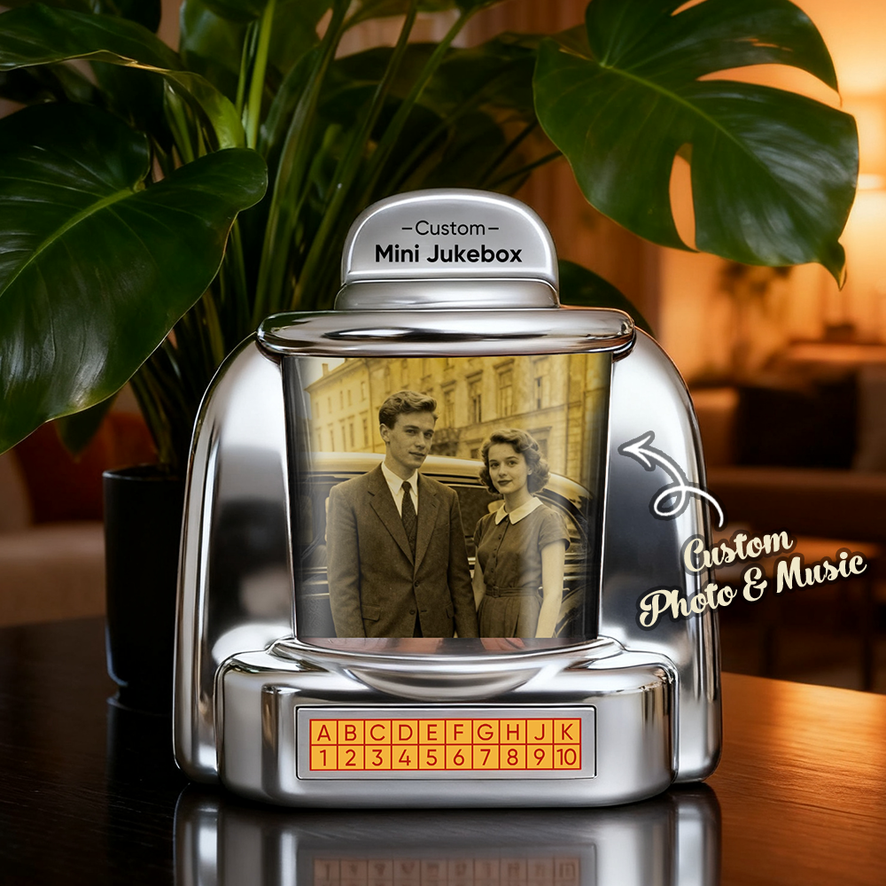 Custom Mini Jukebox Retro Speaker – Personalized Photo Music Mini Player with Radio | Vintage Tabletop Home Decor Nostalgic Gift - MyFaceSocks