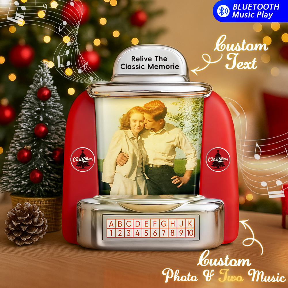 Custom AI Restore Old Memories Mini Jukebox Retro Speaker – Personalized Photo,Names & Date Music Mini Player with Radio | Vintage Tabletop Home Decor Nostalgic Christmas Retro Gifts - MyFaceSocks
