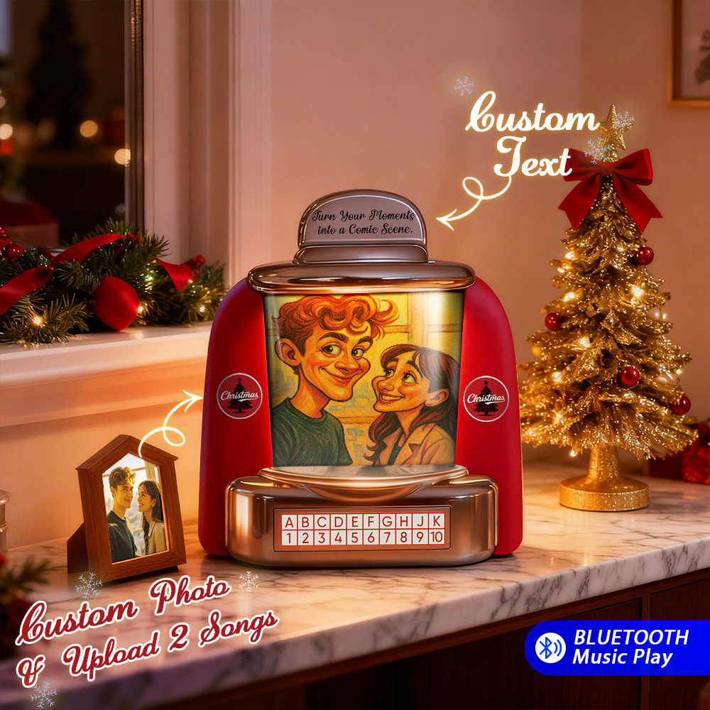 Custom Mini Jukebox Retro Speaker - Personalized Neon Light Portrait Photo Music Mini Player with Radio | Vintage Tabletop Home Decor Nostalgic Christmas Retro Gifts - MyFaceSocks