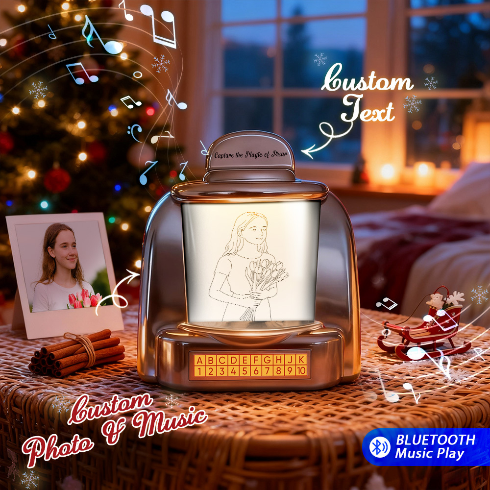 Custom Mini Jukebox Retro Speaker - Personalized Neon Light Portrait Photo Music Mini Player with Radio | Vintage Tabletop Home Decor Nostalgic Christmas Retro Gifts - MyFaceSocks