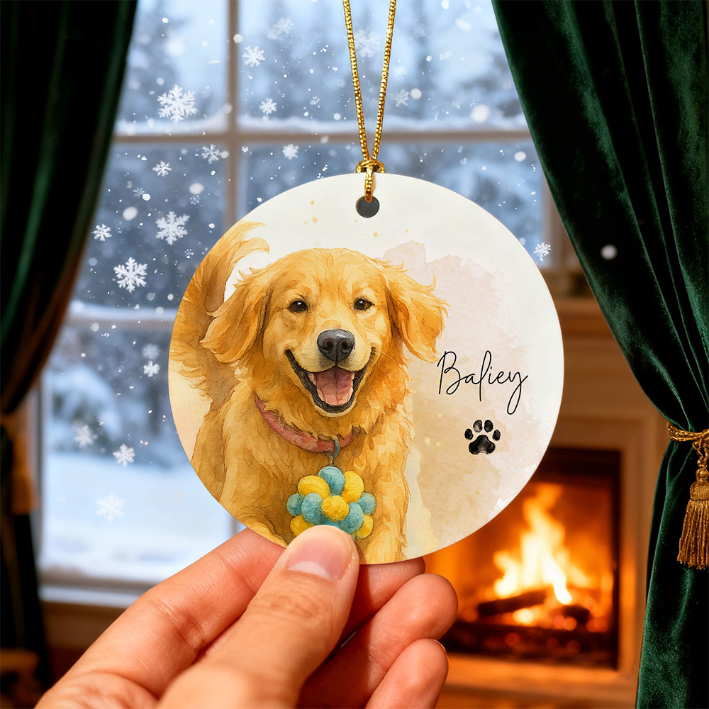 Custom Watercolor Pet Photo Ceramic Ornament Double-Sided Personalized Christmas Pet Ornament Christmas Decoration Gift