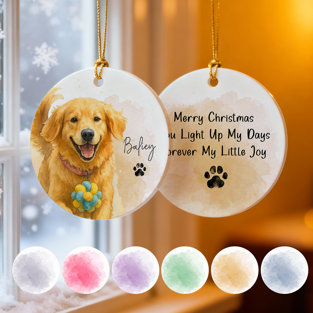 Custom Watercolor Pet Photo Ceramic Ornament Double-Sided Personalized Christmas Pet Ornament Christmas Decoration Gift