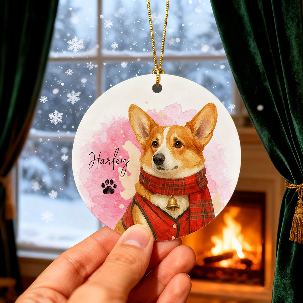 Custom Watercolor Pet Photo Ceramic Ornament Double-Sided Personalized Christmas Pet Ornament Christmas Decoration Gift