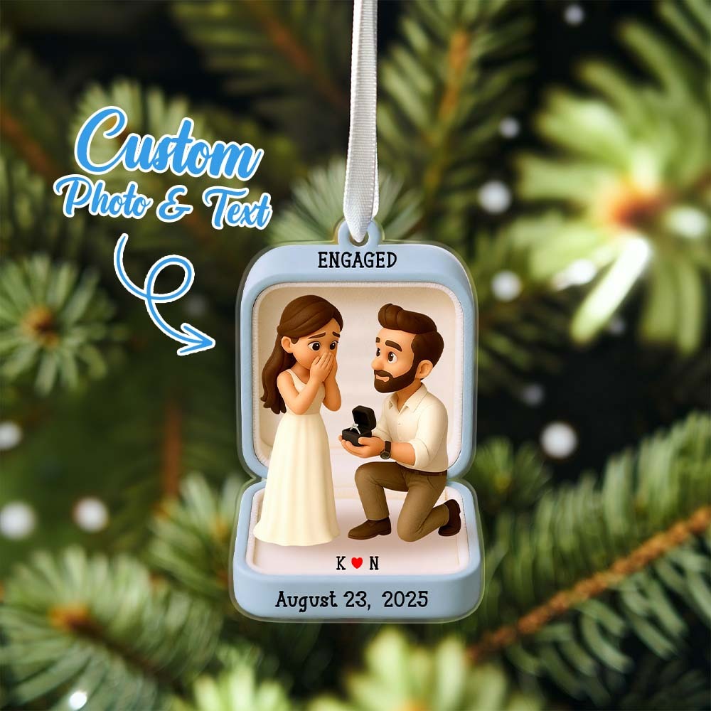 First Christmas Engaged 2025 Ornament Custom Proposal Photo Figure Ornament Personalized Engagement Keepsake Christmas Gift For Couples - MyFaceSocks
