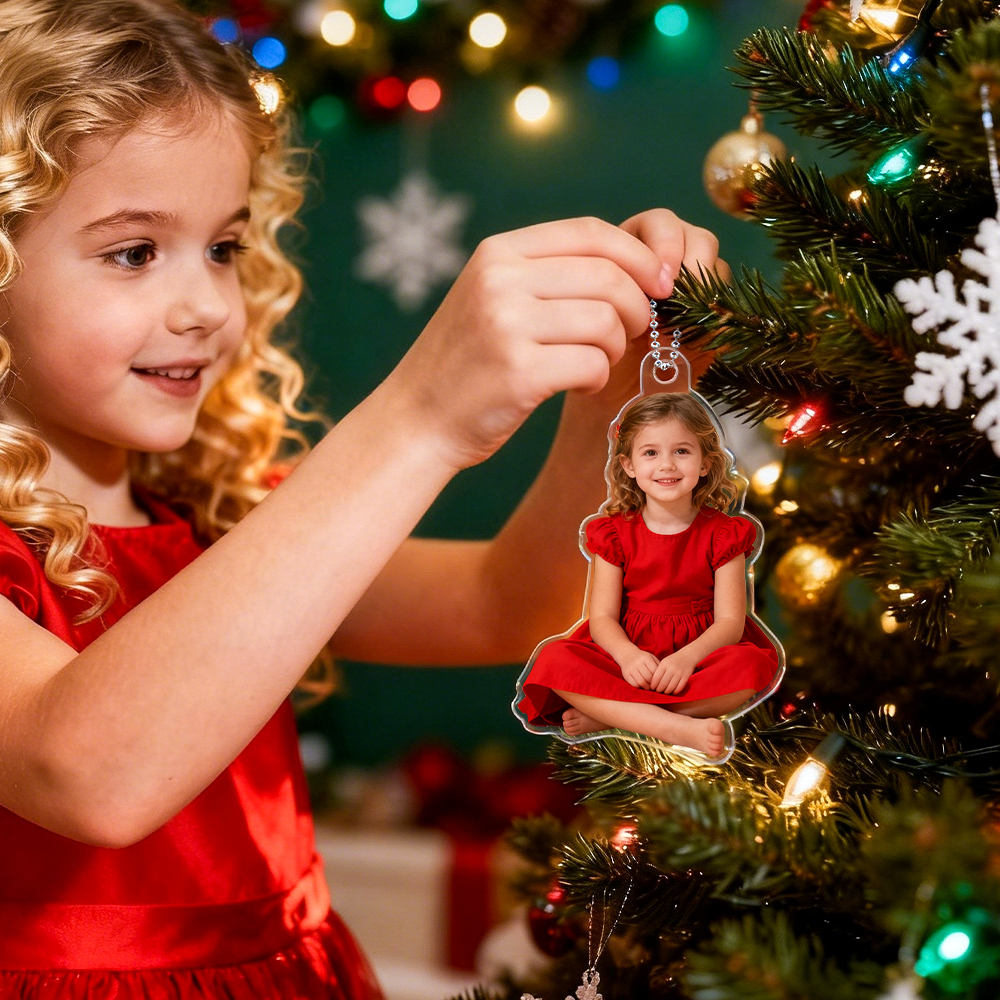 Custom Photo Happy Kids Christmas Acrylic Ornament Personalized Cutout Acrylic Keepsake Ornament - MyFaceSocks