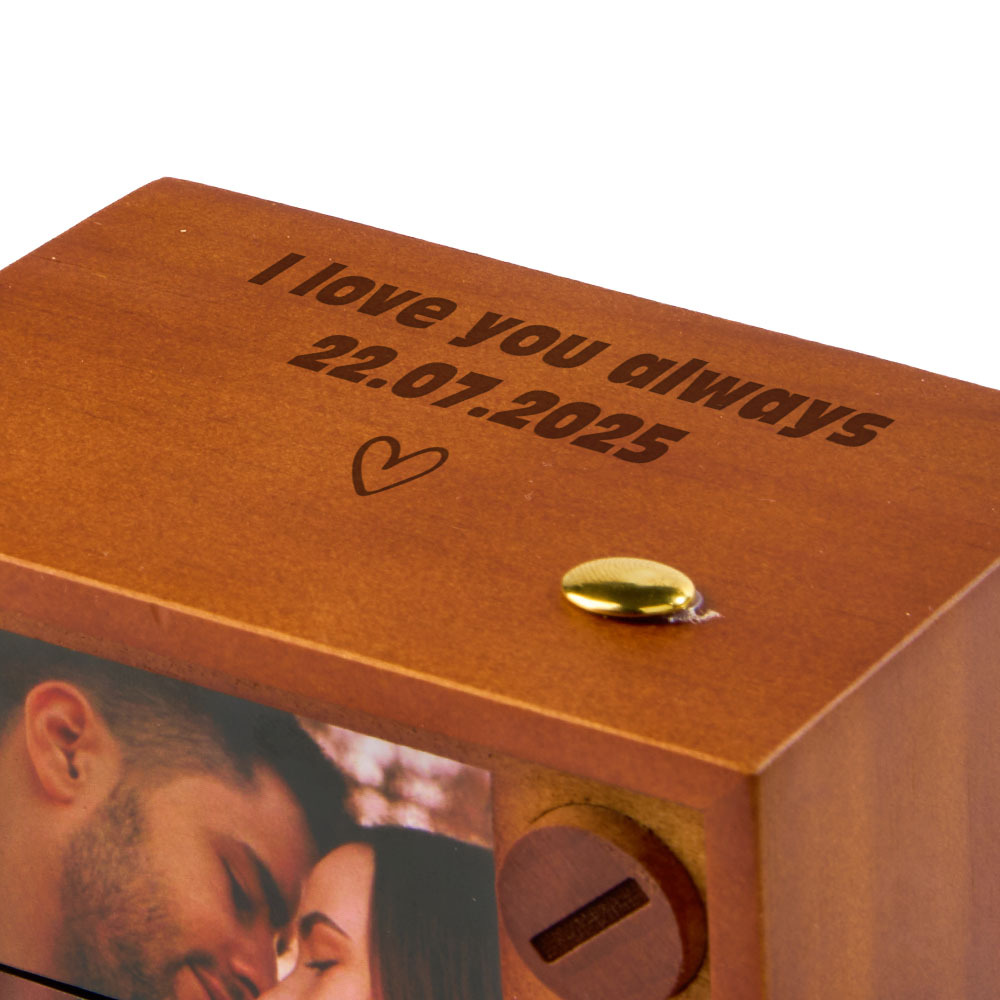 Custom Photo Flipbook Frame Animation Machine Mechanical Hand-cranked Flipbook Box with Light Black Walnut Valentine's Day Gifts - MyFaceSocks