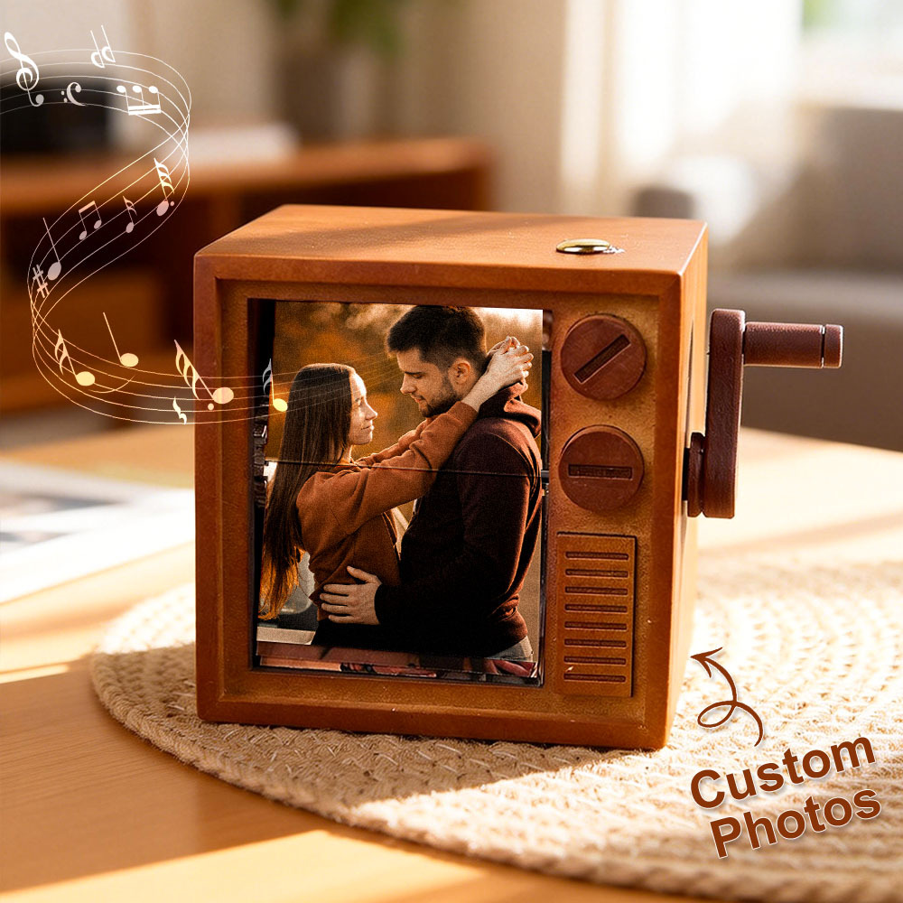 Custom Photo Flipbook Frame Animation Machine Mechanical Hand-cranked Flipbook Box with Light Black Walnut Valentine's Day Gifts - MyFaceSocks