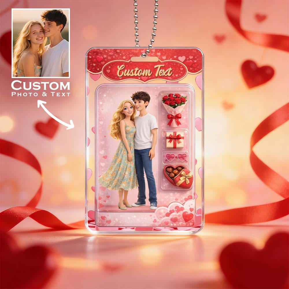 Valentine's Day Gifts Custom Acrylic Car Hanger Style Art Gift Personalized Acrylic Car Hanger Gift for Lover 2D Printed Flat Design - MyFaceSocks