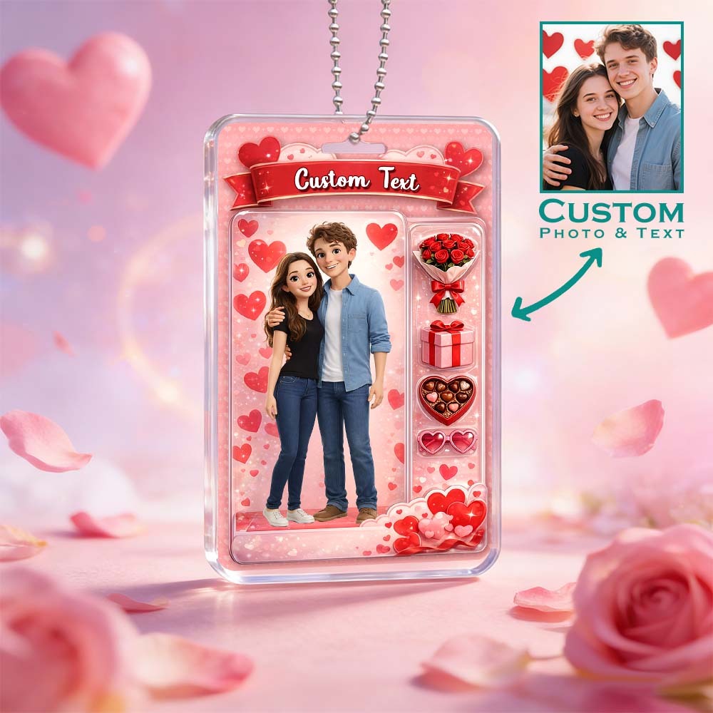 Valentine's Day Gifts Custom Acrylic Car Hanger Style Art Gift Personalized Acrylic Car Hanger Gift for Lover 2D Printed Flat Design - MyFaceSocks