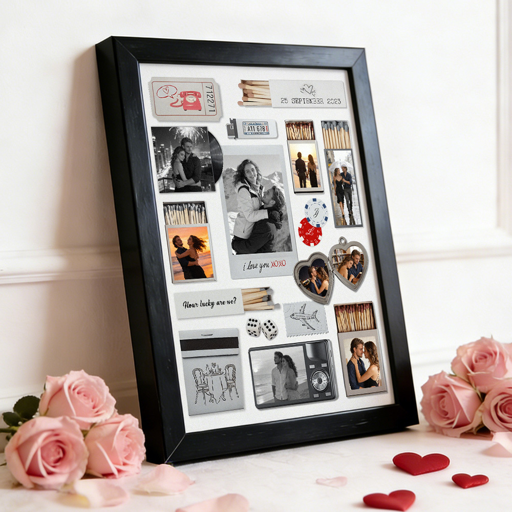 Custom Photo Matchbox Wooden Frame with Your Text Matchbook Poster Print Wall Art Anniversary Gift - MyFaceSocks
